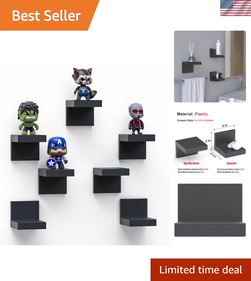 7-Pack Small Floating Shelves for Wall by , Plastic Black Shelf 4 Inch Displa...
