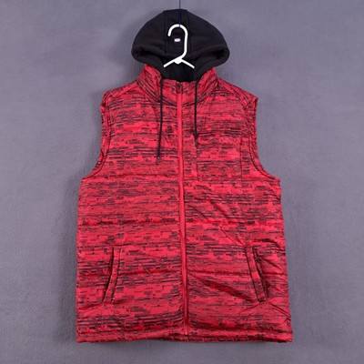 Ecko Unlimited Puffer Vest Mens Large Red Hooded Full Zip Snap Pocket Outdoor