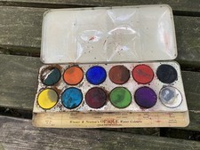 Vintage Winsor & Newton Watercolours Green Tin Scholastic 1940s 50s RARE