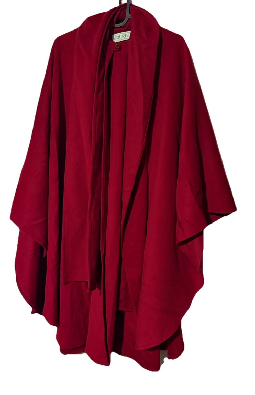 Hourihan Women's One Size Hooded Wool Cape Coat Red Solid Button Front Scarf