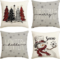 Schneemann Schneeflocken PrüFen BäUme Weihnachten KissenbezüGe 4Er Set, 50X50 Cm