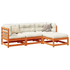  Garden Sofa Set Wax Brown Solid Pine Wood 4 Piece Set Modular