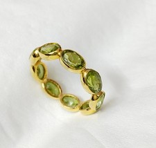 925 Sterling Silver Peridot Ring- 18k Gold Plated Ring Handmade Green Stone Ring