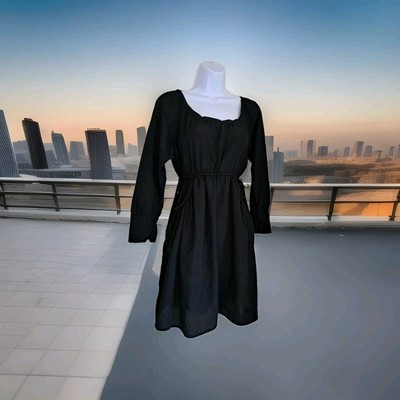 Black Babydoll Dress  M Adjustable Waist Long Sleeves Scoop Neckline Whimsigoth