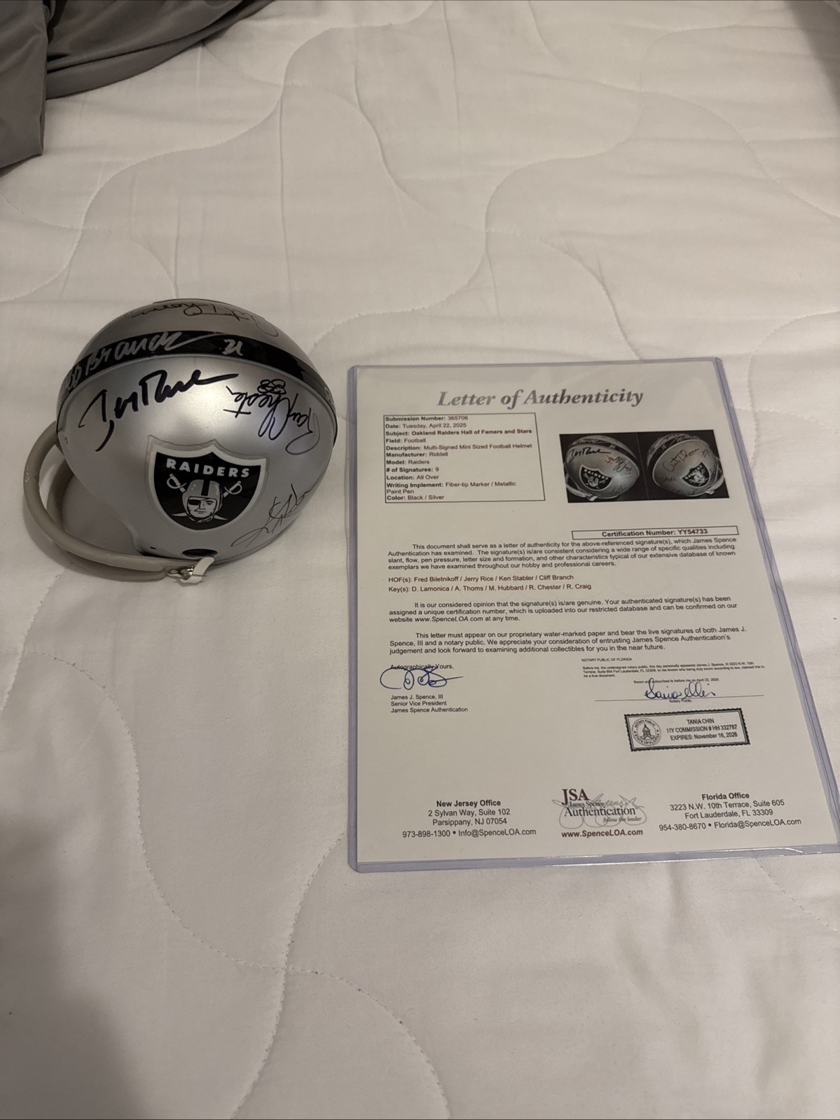 Jerry Rice Autographed Signed Oakland Raiders Ken Stabler Cliff Branch & More Raiders Helmet W/ Letter 
