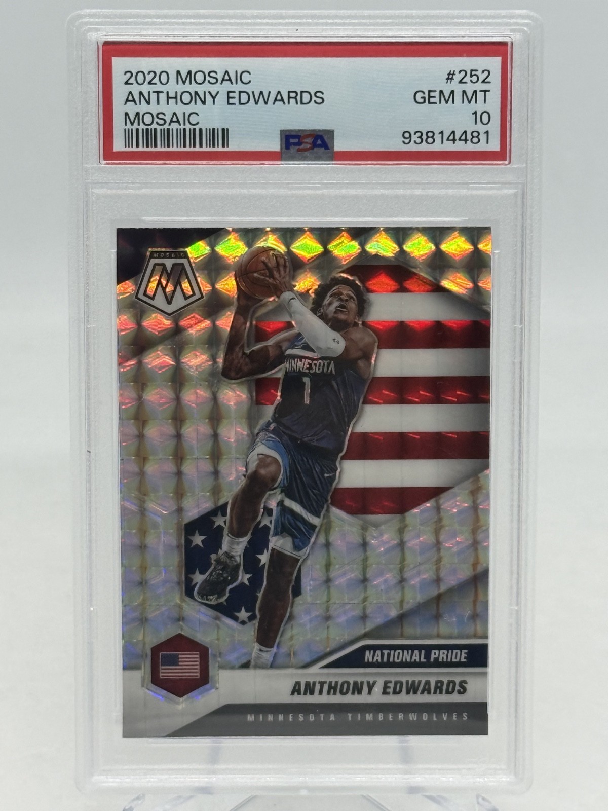 2020-21 Mosaic Anthony Edwards Mosaic Prizm National Pride Rookie Card RC PSA 10