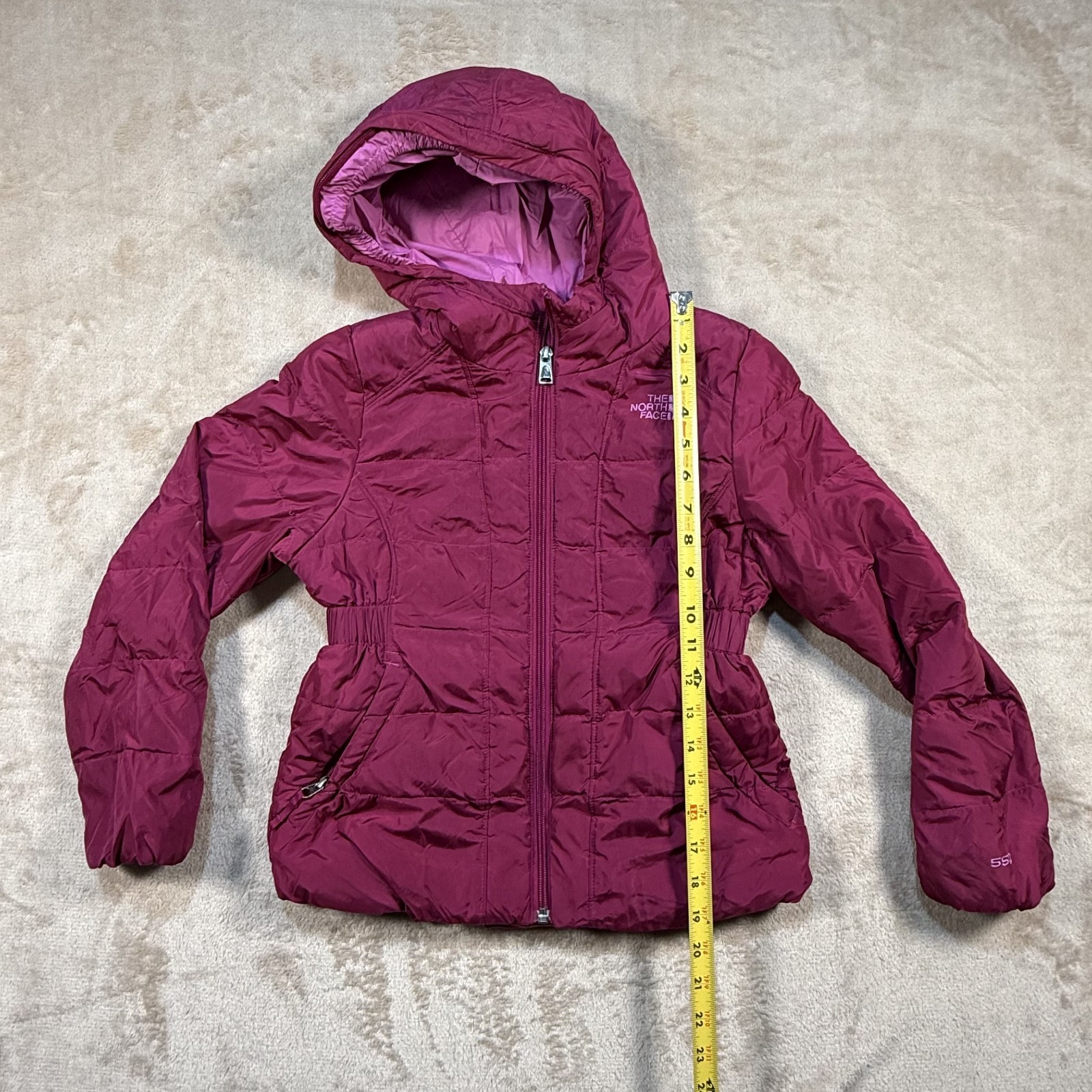 The North Face 550 Youth Girls  Hooded Down Jacket Magenta Size S7/8 thumbnail 2