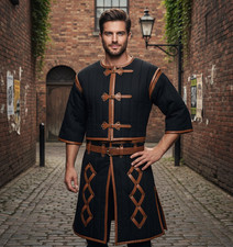Black Medieval Gambeson  Padded Armor with Leather