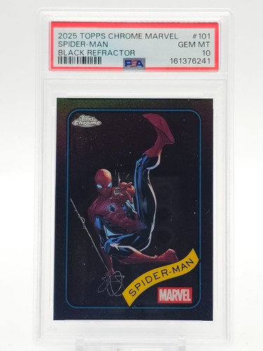SPIDER-MAN 2025 TOPPS CHROME MARVEL BLACK REFRACTOR /10 #101 PSA 10 Q4616