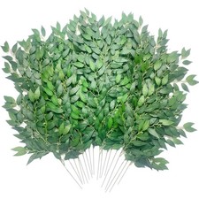 Artificial Italian Ruscus Greenery Stems, 30Pack Faux Green Leaf Garland Bran...