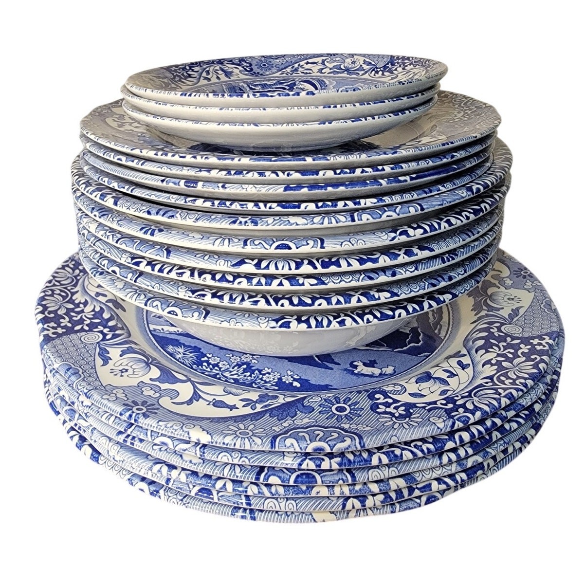 Spode Blue Italian 19 Pc Dinner Set Made in England Plates & Soup Bowls