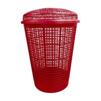 50L Red Circular Plastic Laundry Linen Washing Basket Bin Storage Hamper W/Lid