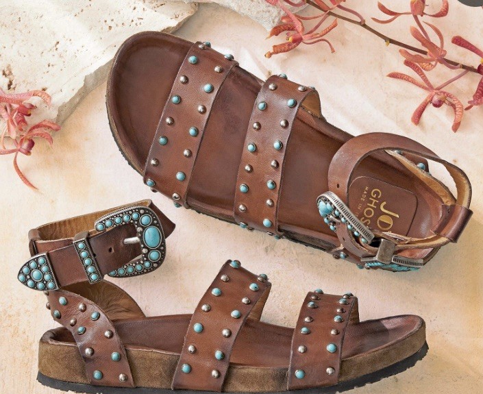 APL Sandali Jo Ghost in pelle marrone con dettagli turchesi. Sandalo Sundance Alva 41