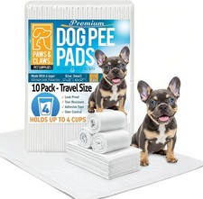 Paws Claws Dog Pee Pads, 10-Count Travel Pack, Small 17" x 20", Disposable ...