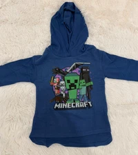 Minecraft Boys Hooded Long-sleeve Tee, Blue, Size XS (4/5) NWOT