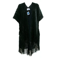 The Skyline Collection Black Knit Poncho Cardigan with Sequins, One Size