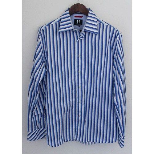 H Tommy Hilfiger Oberhemd Herren Large blau weiß gestreift Knopfleiste Langarm
