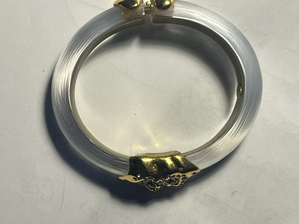 Brazalete Brazalete con Bisagras Alexis Bittar Diseñador Gris Lucita y Cristal Chapado en Oro Foto 2 de 4