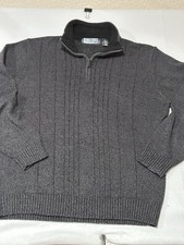 Oscar De La Renta Charcoal Gray/Black Quarter Zip Knit Sweater Mens SzXL Preppy