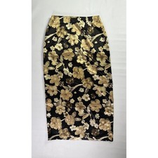 A Byer Size 11 California Vintage 90s Floral Satin Maxi Skirt Black Gold