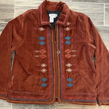 Coldwater Creek Women  s Embroidered Velvet Jacket Burnt Orange L Boho Southwest