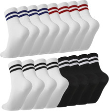 8 Pair Striped Athletic Crew Socks,Moisture-Wicking Running Socks for Men Women,