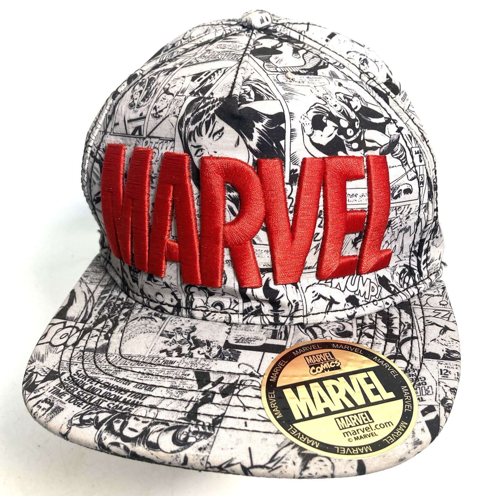 Marvel Logo & Comic Pattern Snapback Baseball Cap… - image 1