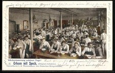 Soldaten in der Kantine, Erbsen mit Speck, Ansichtskarte 1903 