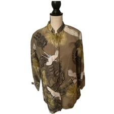 Citron Santa Monica Large Blouse, White Asian Cranes, Soft Bamboo Fabric