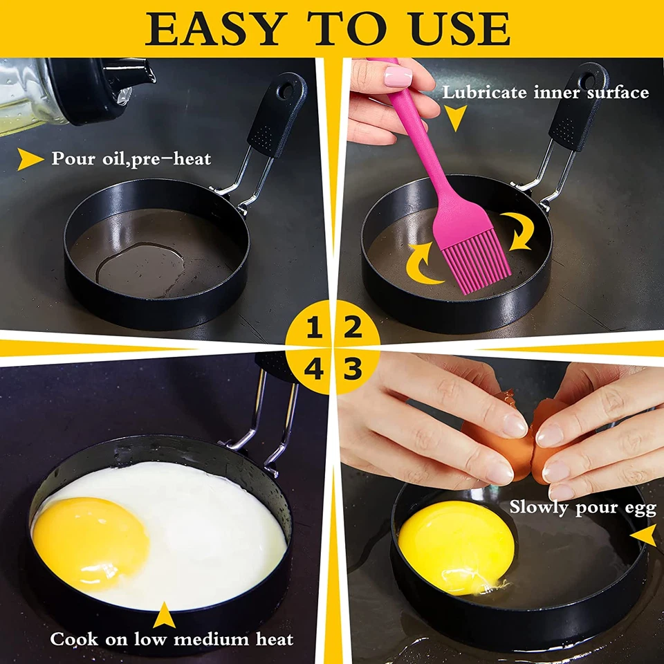 3 Packs 3.5'' Egg Rings Set with Silicone Handle, Stainless Steel Egg Cooking Ri - Image 4 of 4