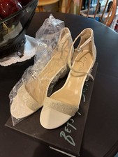 Betsey Johnson Ivory Pearl Rhinestone Block Heel Ankle Strap Sandals