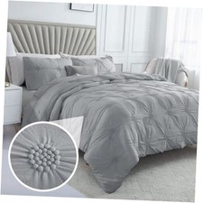 Twin/Twin XL Comforter Set - Ruched 3D Floral Pintuck Twin/TXL 68" x 90" Gray