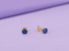 solitaire Stud Earring 2Ct Round Cut Lab Created Sapphire 14K Yellow Gold Plated