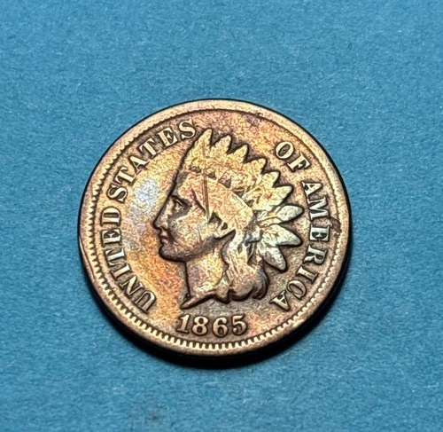 (1) Beautiful Toned Antique 1865 Indian Head Cent/Penny CHOICE VG-VERY GOOD