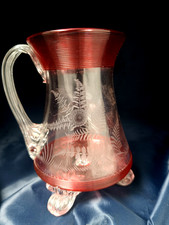 Stevens and Williams Tankard 1880.   Cranberry Threading.   132mm H  90mm W
