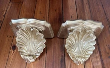 Pair Of Wall Sconces Gold Shell Solid Wood