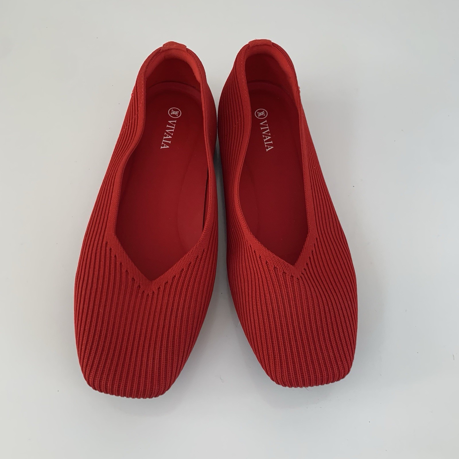 VIVAIA Margot Square Toe V Cut Ruby Red Flats rib… - image 5