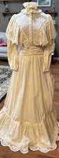 Victorian Edwardian Vintage Cream Lace Dress Theater 4 Pc Set Handmade Excellent