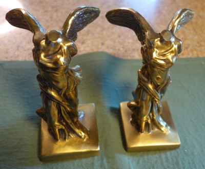 Brass Clad NIKE Winged Victory of Samothrace Bookends Vintage Greek Goddess