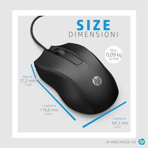 HP 100 Black Wired USB Mouse. Compatible with Windows PC, Notebook, Laptop, Mac - Picture 3 of 9