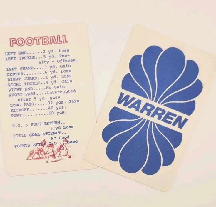 Juego de cartas de fútbol americano vintage Warren años 70 reglas completas incluidas deportes retro Foto 3 de 3