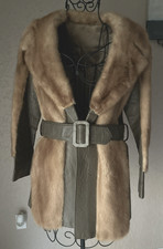 Vintage 70's Retro Boho Mod Leather Real Fur Mink Belted Coat Jacket