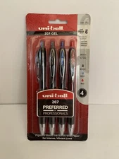 Uniball Uni Super Ink 207 Gel Pen 4 Pack 0.7mm Medium 2 Black, Blue & Red Pro