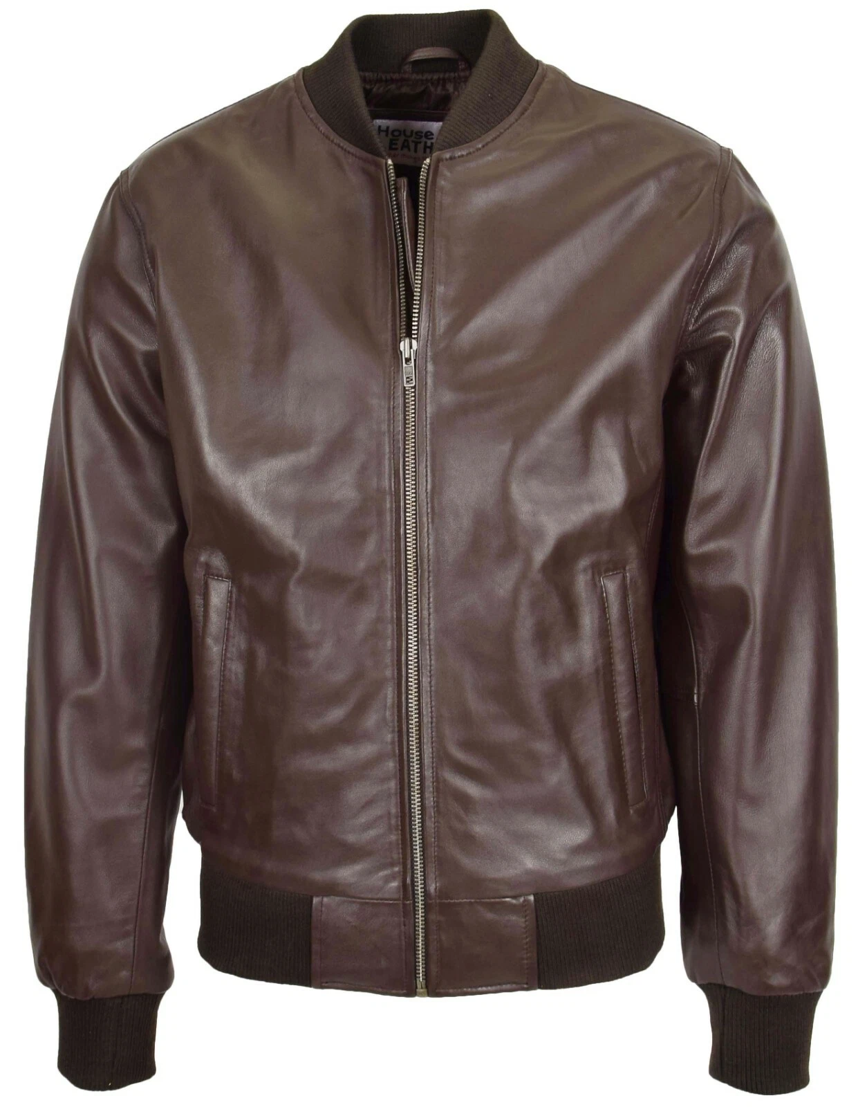 Mens Soft Leather MA-1 Bomber Jacket Varsity Style Ryan Brown