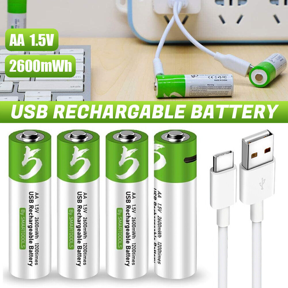 USB Rechargeable 4PC Battery 1.5V Fast Charger Type C Cable