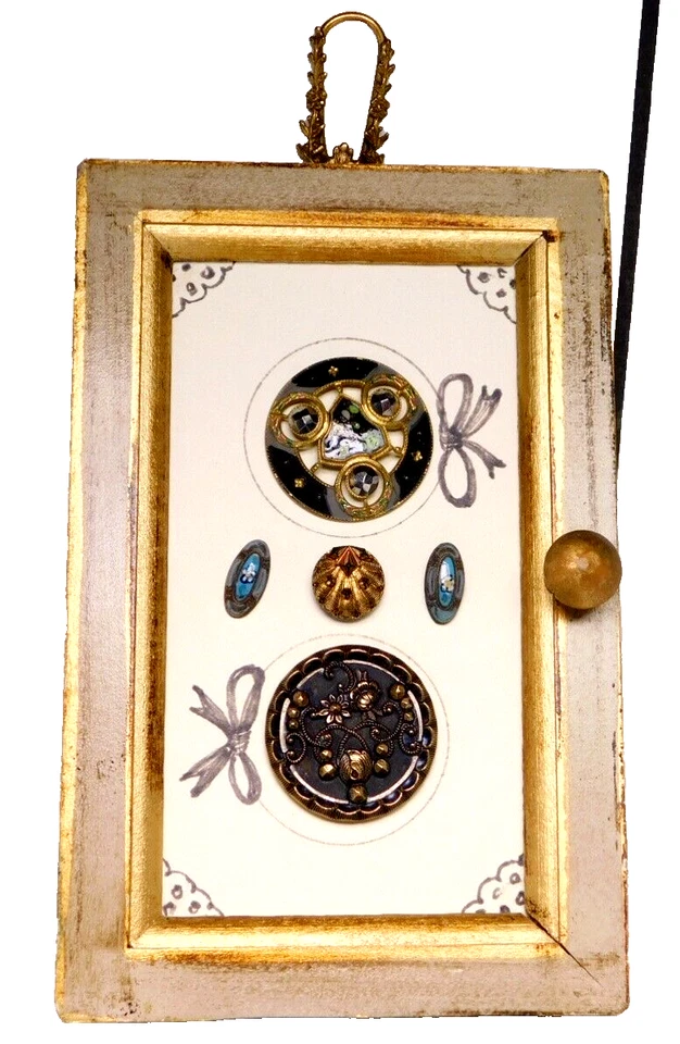 Framed Antique BUTTONS Enamel Cut Steel Victorian Charmstrings NICE - Image 2 of 4