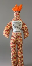 Original Dammit Doll Fall Floral Fabric Stuffed  12 " Tall Orange Yarn Hair