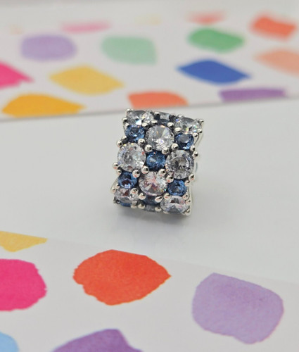 Authentic Pandora Silver Blue Clear Sparkle Moment Charm