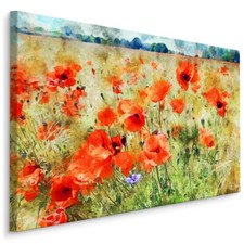 Leinwand Bild CANVAS WANDBILD Kunstdruck XXL Flur Mohnblumen Wiese AQUARELL 1722
