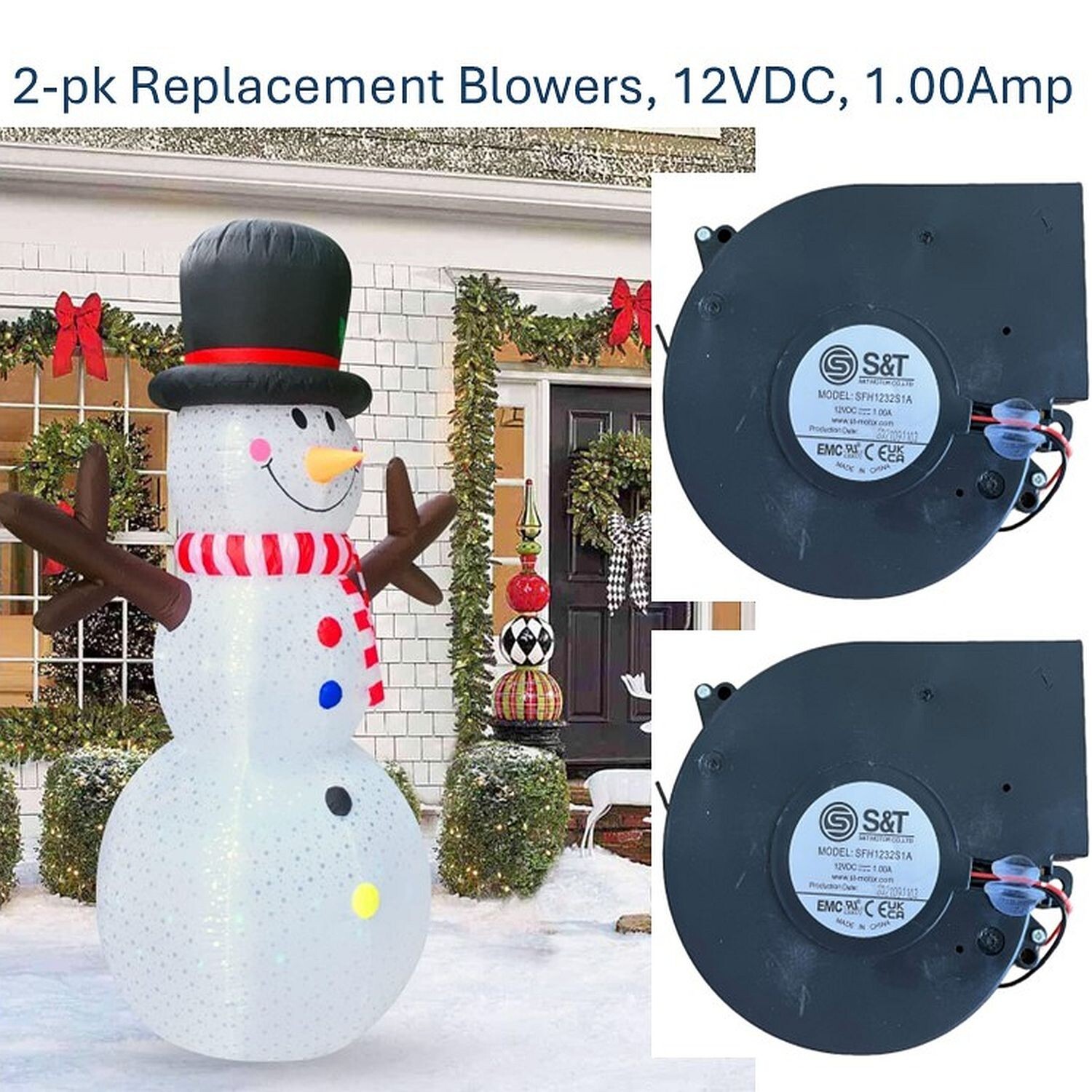 2-pk 1.0A Replacement Air Blowers for 6-8 ft Christmas Inflatables Blow ...
